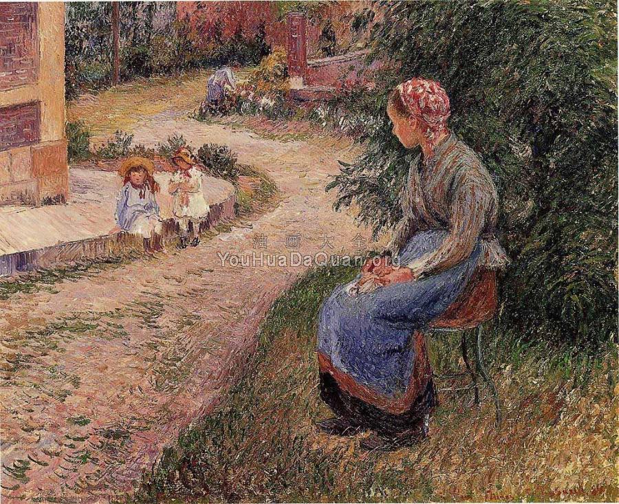 A Servant Seated in the Garden at Eragny - 卡米耶·毕沙罗